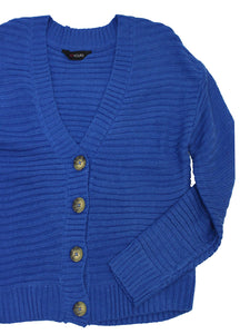 Ladies Wide Ribbed Button Through Soft Knitted V-Neck Plus Size Cardigans