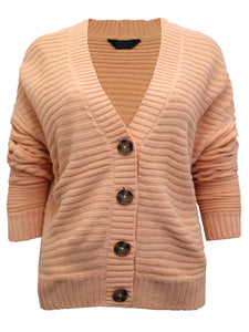 Ladies Wide Ribbed Button Through Soft Knitted V-Neck Plus Size Cardigans