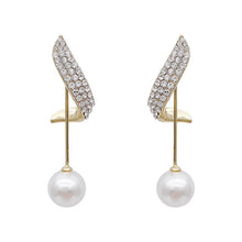 Load image into Gallery viewer, Ladies Gold Plated Simulated Pearls Crystal Long Tassel Drop Dangle Stud Earring
