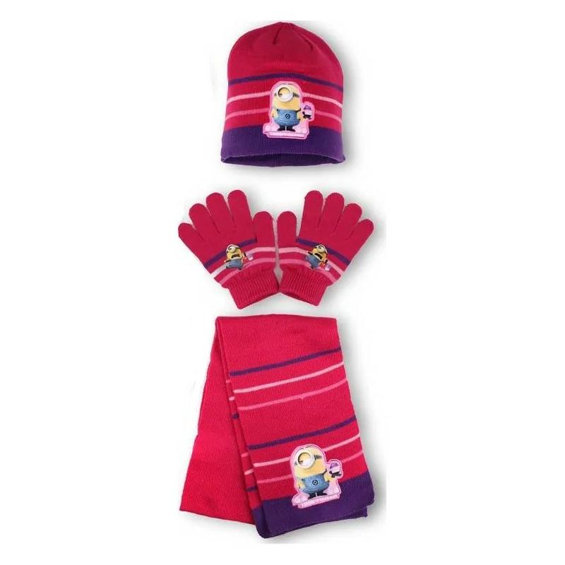 Girls Pink Multi Minion Despicable Me "I Don't Share" Hat Scarf & Gloves Sets