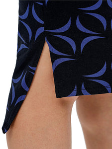 Ladies Ellos Black & Blue Geometric Print Soft Stretchy Midi Dress