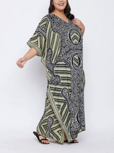 Ladies Geometric Multi Print V-Neck Kaftan Maxi Summer Dress