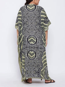 Ladies Geometric Multi Print V-Neck Kaftan Maxi Summer Dress