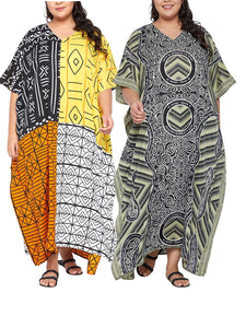 Ladies Geometric Multi Print V-Neck Kaftan Maxi Summer Dress