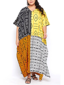 Ladies Geometric Multi Print V-Neck Kaftan Maxi Summer Dress