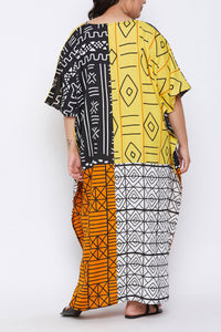 Ladies Geometric Multi Print V-Neck Kaftan Maxi Summer Dress