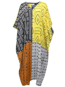 Ladies Geometric Multi Print V-Neck Kaftan Maxi Summer Dress