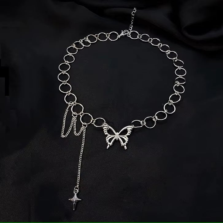 Ladies Silver Butterfly Tassels Clavicle Chain Collarbone Choker Necklace