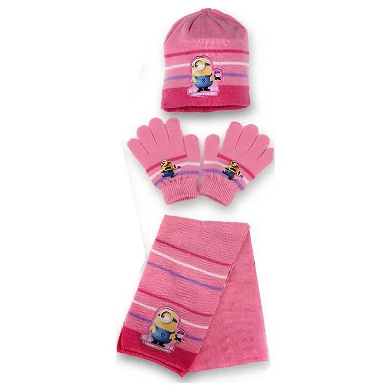 Girls Pink Multi Minion Despicable Me "I Don't Share" Hat Scarf & Gloves Sets