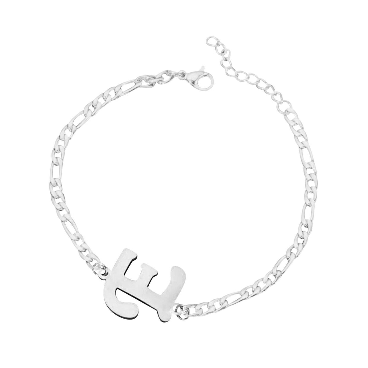 Ladies Girls Silver Stainless Steel Titatnium Single Letter Initial Bracelets