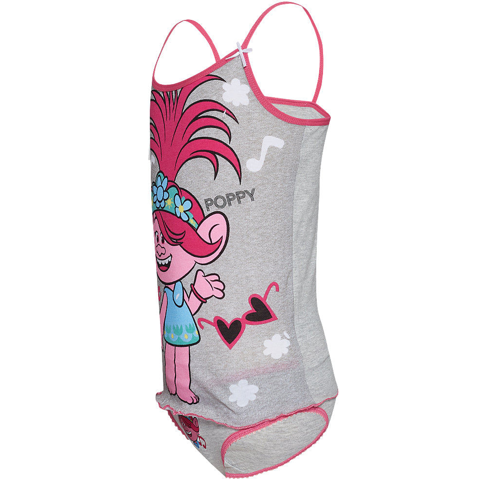 Girls Grey Trolls Soft Cotton 2Pk Sleeveless Vest Cami Top & Matching Brief Sets