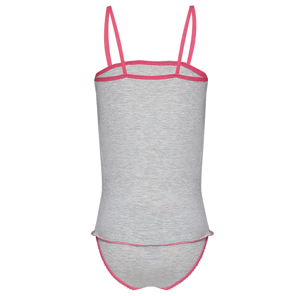 Girls Grey Trolls Soft Cotton 2Pk Sleeveless Vest Cami Top & Matching Brief Sets