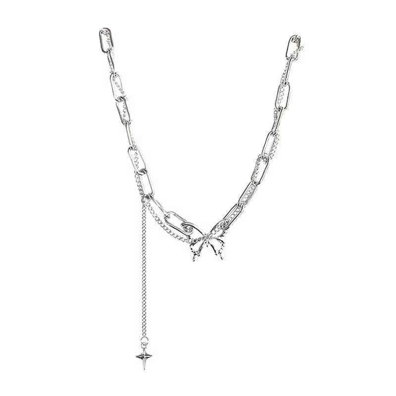 Ladies Silver Butterfly Tassels Clavicle Chain Collarbone Choker Necklace