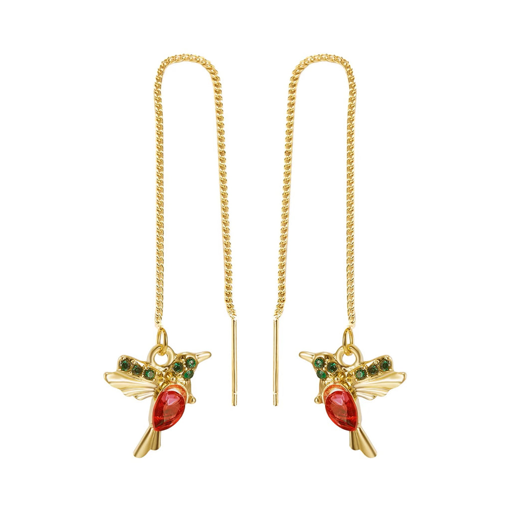 Ladies Girls Gold Plated Long Tassel Hanging Bird Drop Earrings