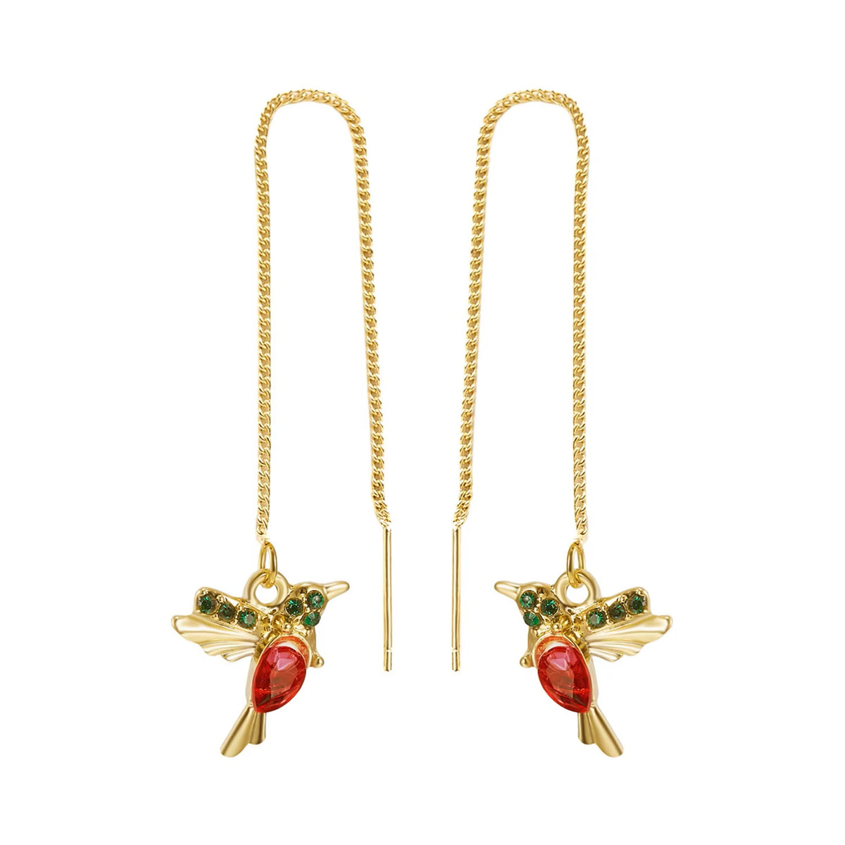 Ladies Girls Gold Plated Long Tassel Hanging Bird Drop Earrings