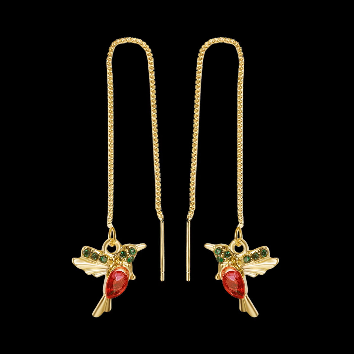 Ladies Girls Gold Plated Long Tassel Hanging Bird Drop Earrings