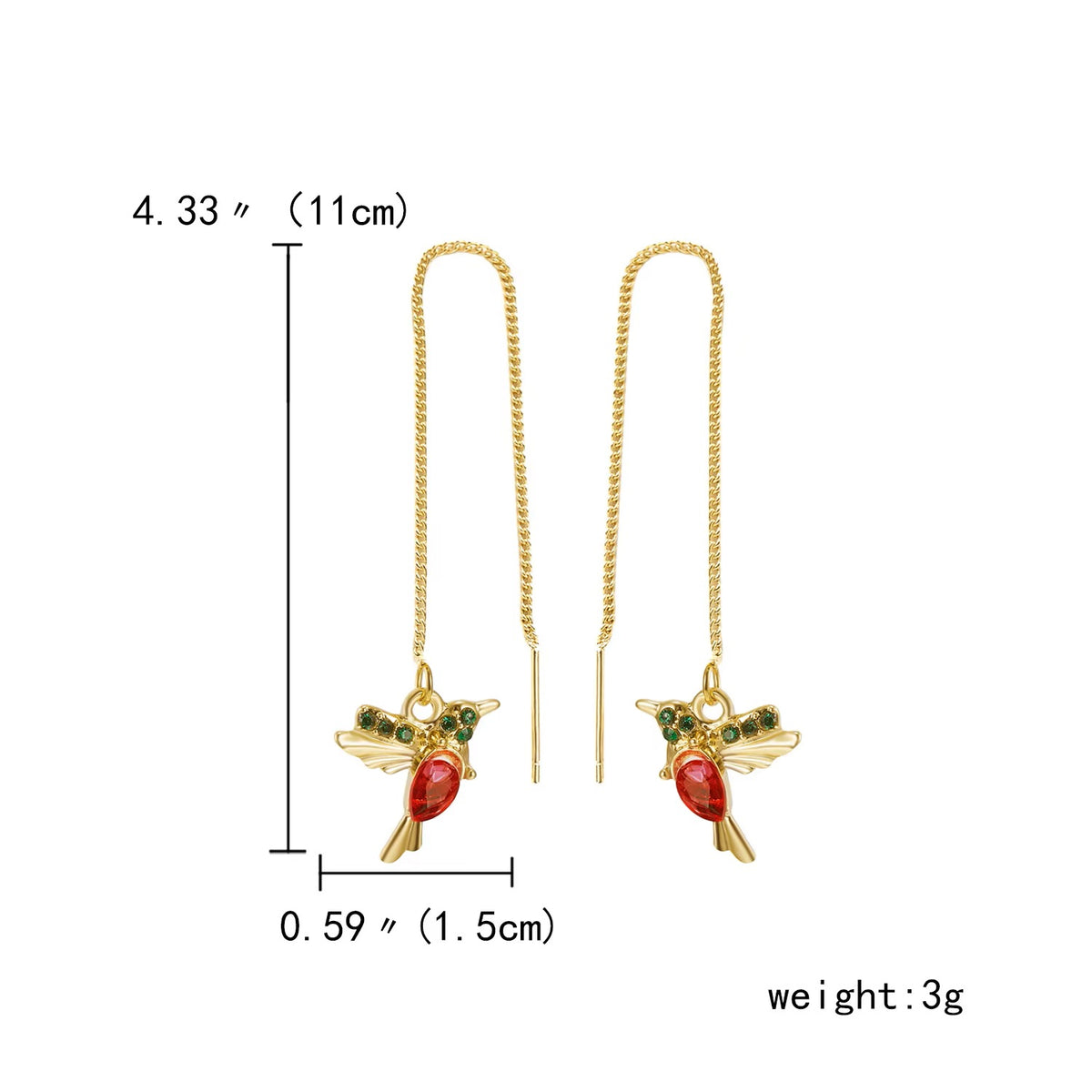 Ladies Girls Gold Plated Long Tassel Hanging Bird Drop Earrings