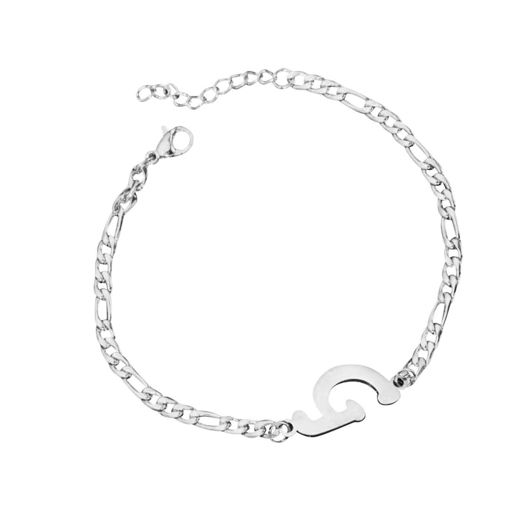 Ladies Girls Silver Stainless Steel Titatnium Single Letter Initial Bracelets