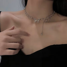 Load image into Gallery viewer, Ladies Silver Butterfly Tassels Clavicle Chain Collarbone Choker Necklace
