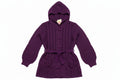 Girls Purple Button Down Cable Thick Knit Hooded Pockets Belted Cardigan 10Years