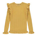 Girls Mustard Ribbed Cotton Frill Shoulder Cuffs Hem Longsleeve Crew Neck Jumper