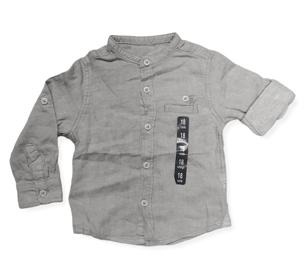 Boys Toddlers Grey Cotton Stand Collar Button Long Sleeve Shirts