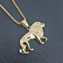 Load image into Gallery viewer, Mens Unisex Gold Plated Bold Solid Lion Pendant Link Chain Necklace
