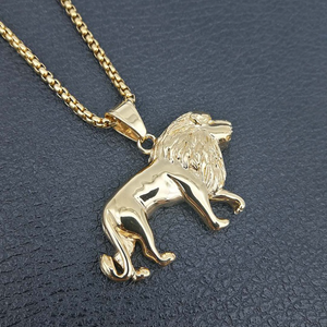 Mens Unisex Gold Plated Bold Solid Lion Pendant Link Chain Necklace