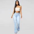 Ladies Blue High Waist Stretchy Flare Hem Bootcut Leg Denim Trouser Womens Jeans