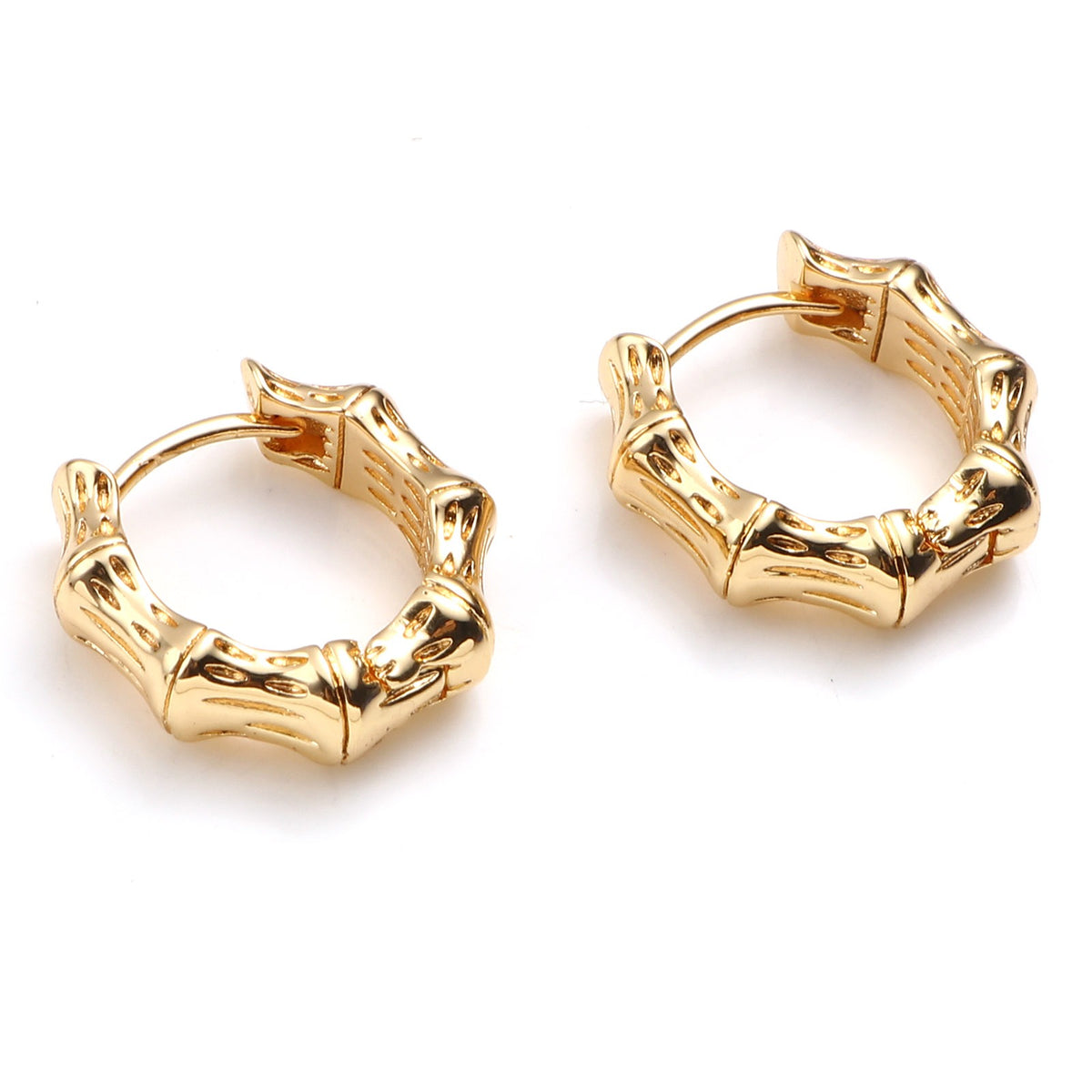 Ladies Girls 18K Gold Plated Small Bamboo Shape Creole Huggie Earrings