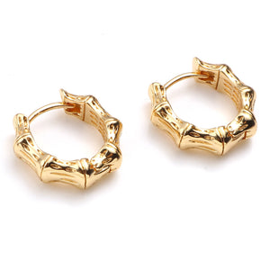 Ladies Girls 18K Gold Plated Small Bamboo Shape Creole Huggie Earrings