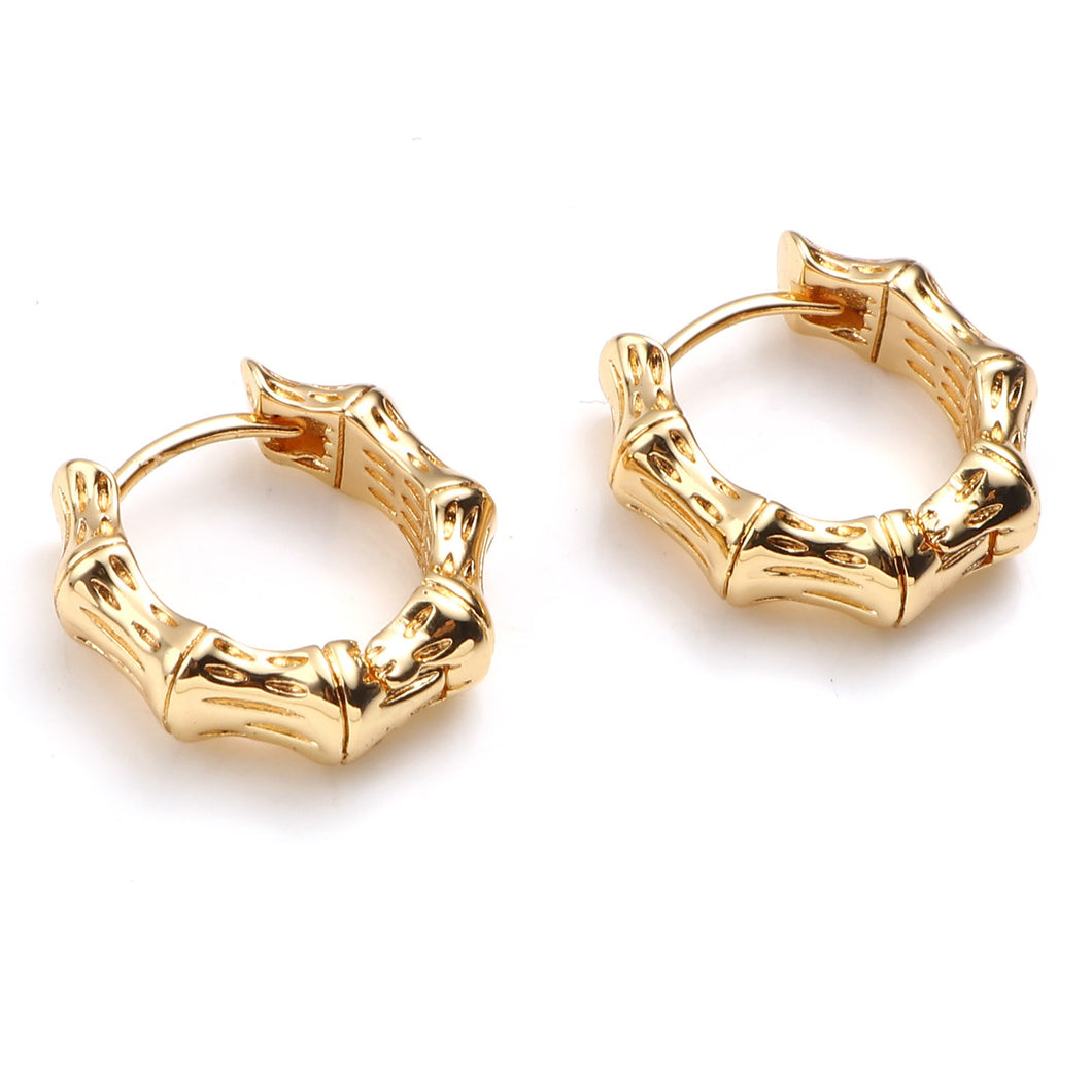 Ladies Girls 18K Gold Plated Small Bamboo Shape Creole Huggie Earrings