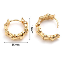 Load image into Gallery viewer, Ladies Girls 18K Gold Plated Small Bamboo Shape Creole Huggie Earrings
