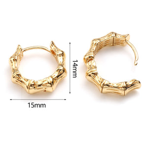 Ladies Girls 18K Gold Plated Small Bamboo Shape Creole Huggie Earrings