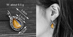 Ladies Silver Ethnic Natural Tiger Eye Gemstone Handmade Drop Hook Earring