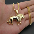 Mens Unisex Gold Plated Bold Solid Lion Pendant Link Chain Necklace