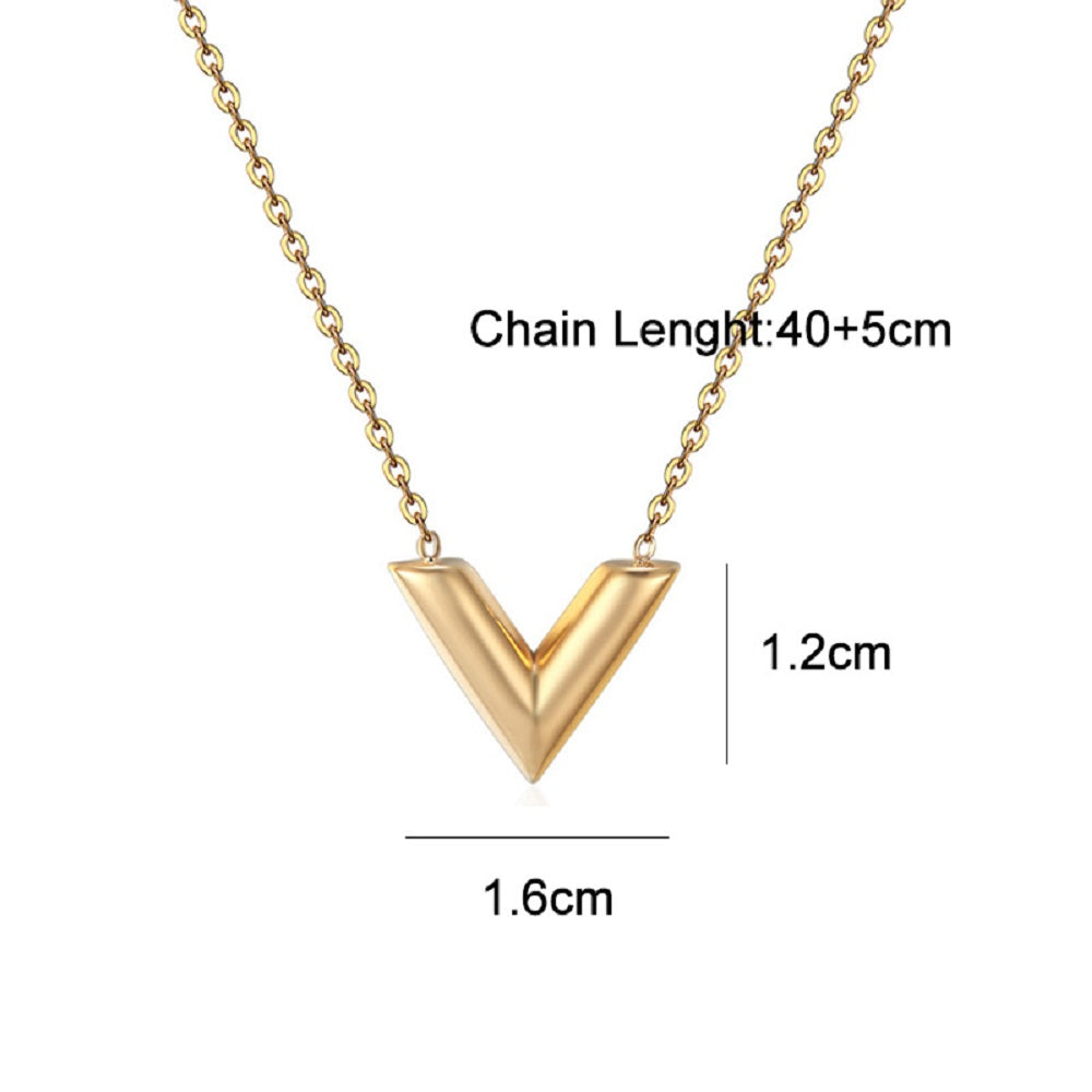 Ladies Gold Plated Titanium Steel V- Shape Choker Link Chain Necklace