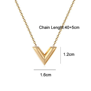 Ladies Gold Plated Titanium Steel V- Shape Choker Link Chain Necklace