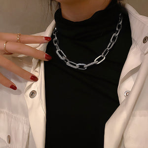 Ladies Gold Silver Thick Rectangular Link Chain Crystal Choker Necklace