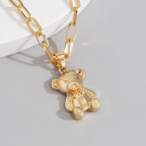 Gold Plated Cute Bear Pendant Clavicle Link Chain Necklace