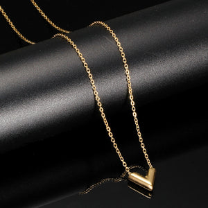 Ladies Gold Plated Titanium Steel V- Shape Choker Link Chain Necklace