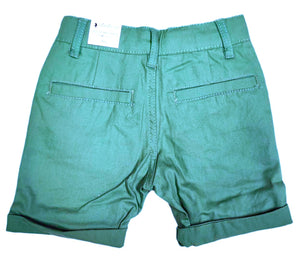 Boys Khaki Green Adjustable Waist Skinny Fit Turn Up Hem Shorts