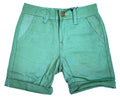 Boys Khaki Green Adjustable Waist Skinny Fit Turn Up Hem Shorts