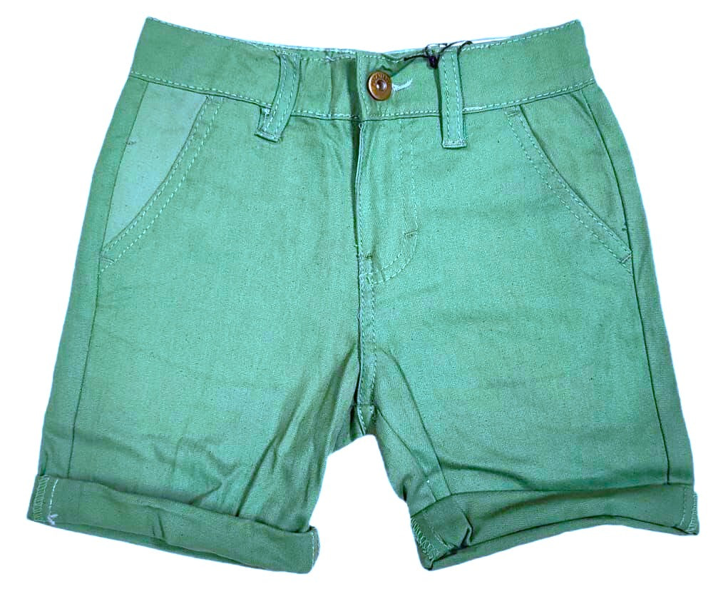 Boys Khaki Green Adjustable Waist Skinny Fit Turn Up Hem Shorts