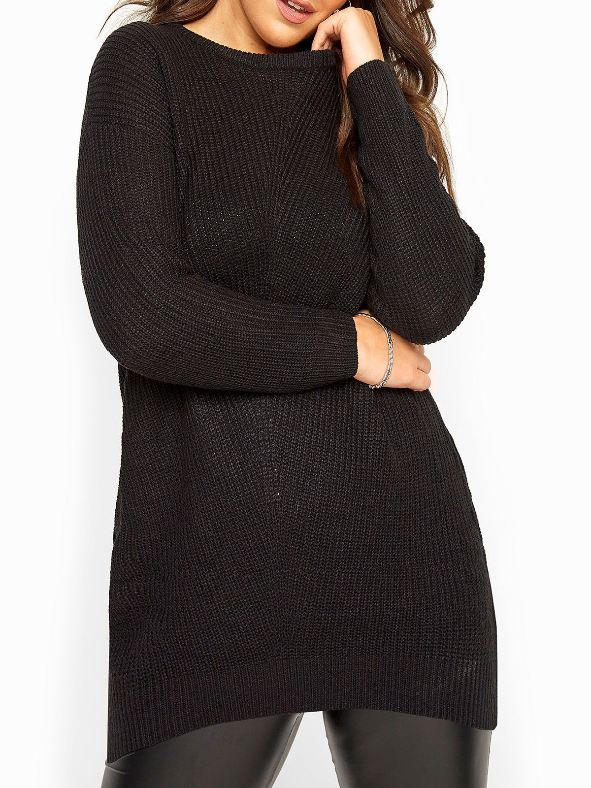 Ladies Chunky Rib Trimmed Longline Plus Size Jumpers