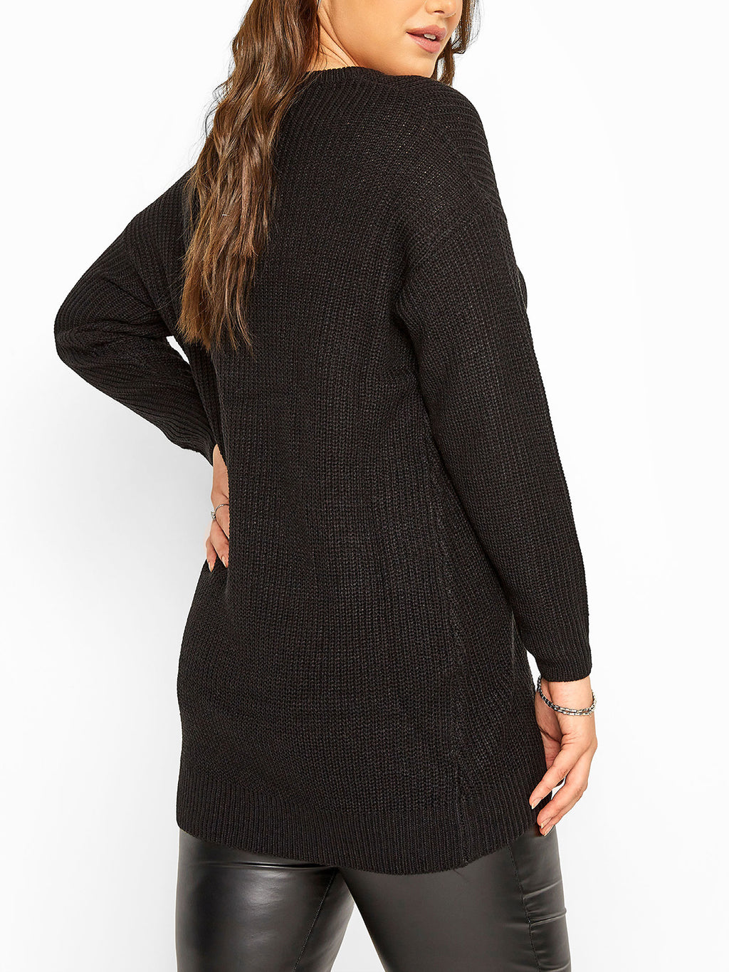 Ladies Chunky Rib Trimmed Longline Plus Size Jumpers