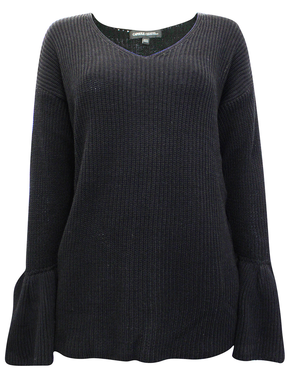 Ladies V-Neck Long Sleeve Trumpet Cuff Jumper