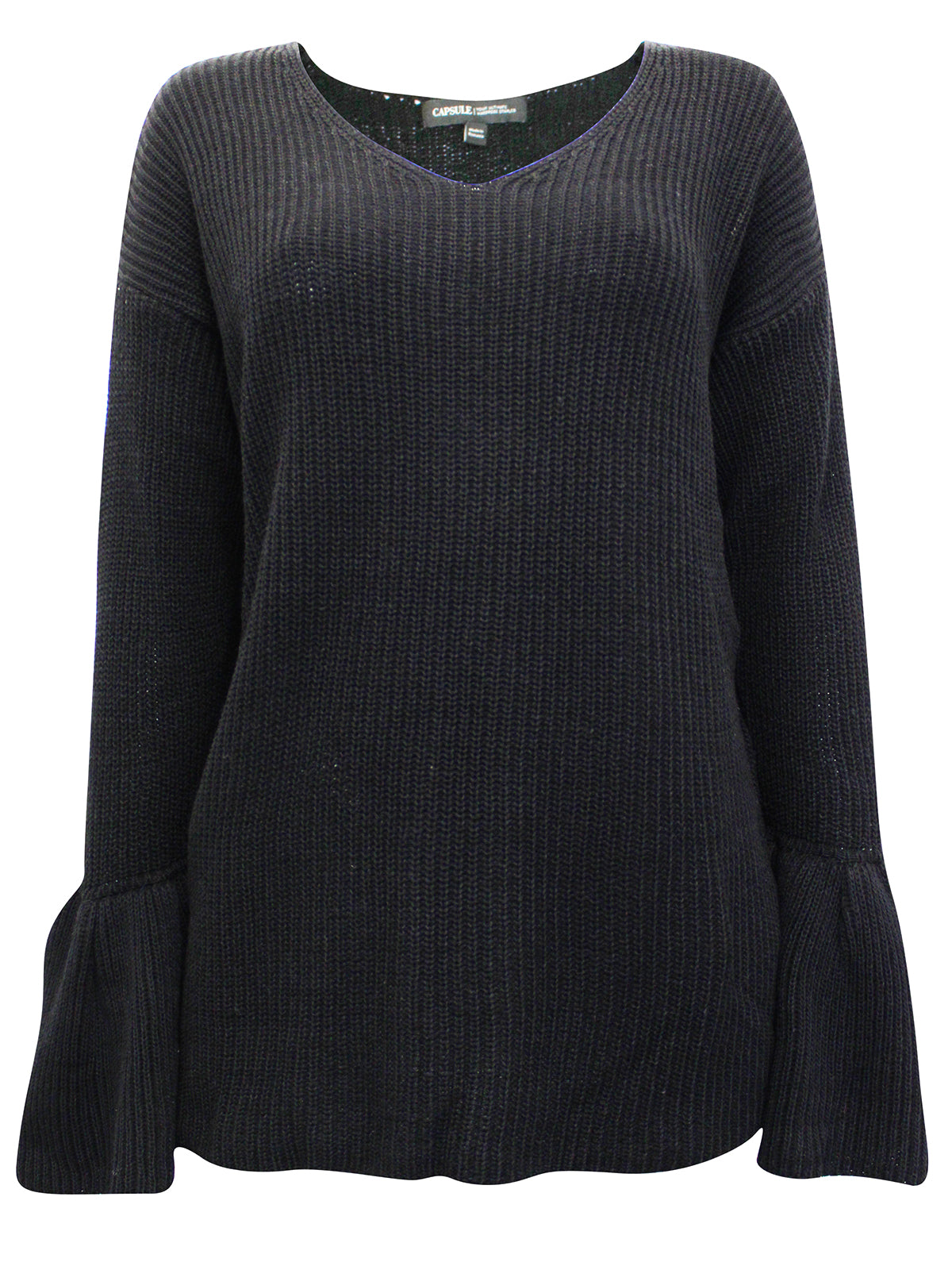 Ladies V-Neck Long Sleeve Trumpet Cuff Jumper