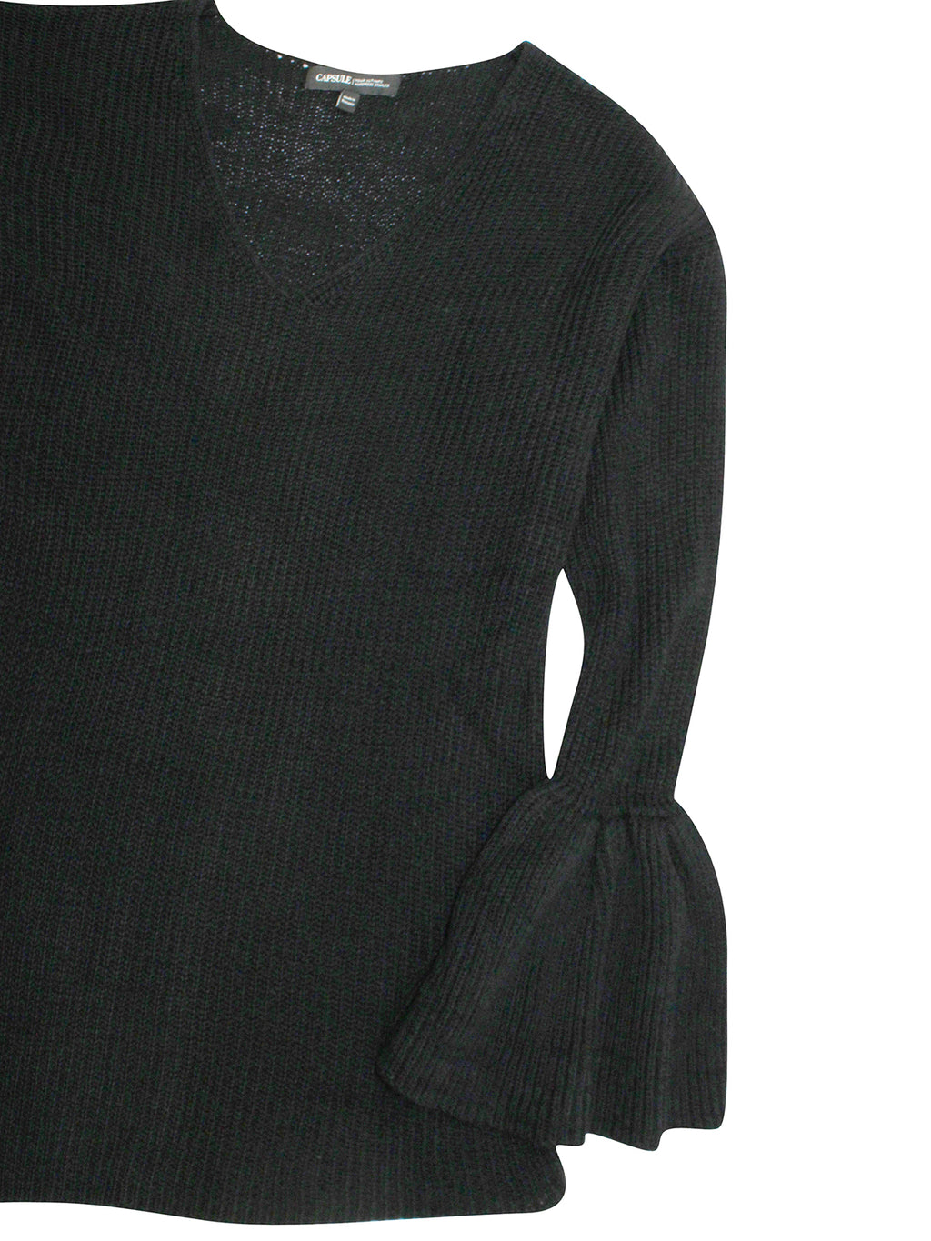 Ladies V-Neck Long Sleeve Trumpet Cuff Jumper