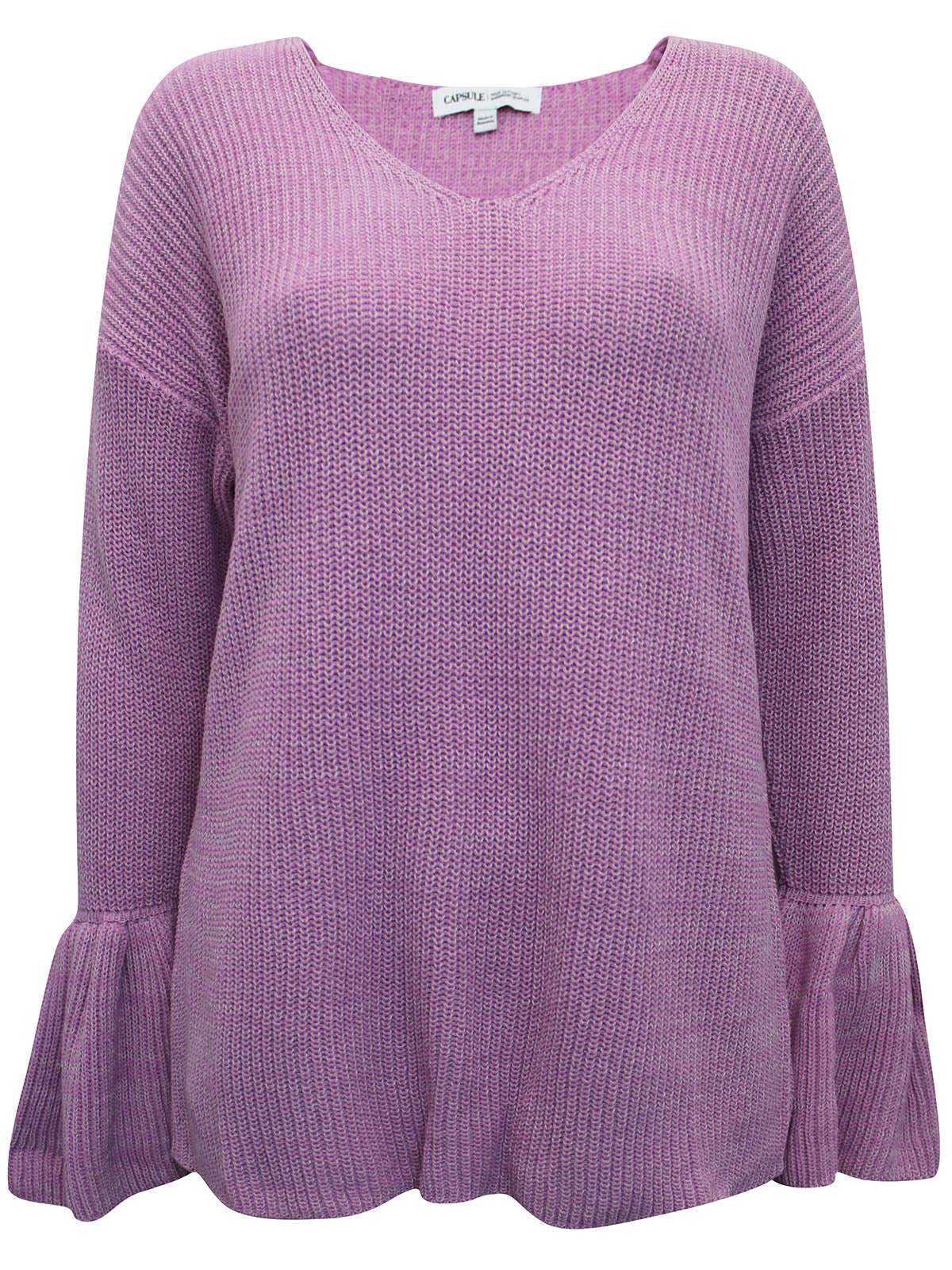 Ladies V-Neck Long Sleeve Trumpet Cuff Jumper